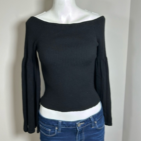 Anthropologie Maeve Off The Shoulder Bell Sleeve Sweater Black Sz S - Picture 5 of 13